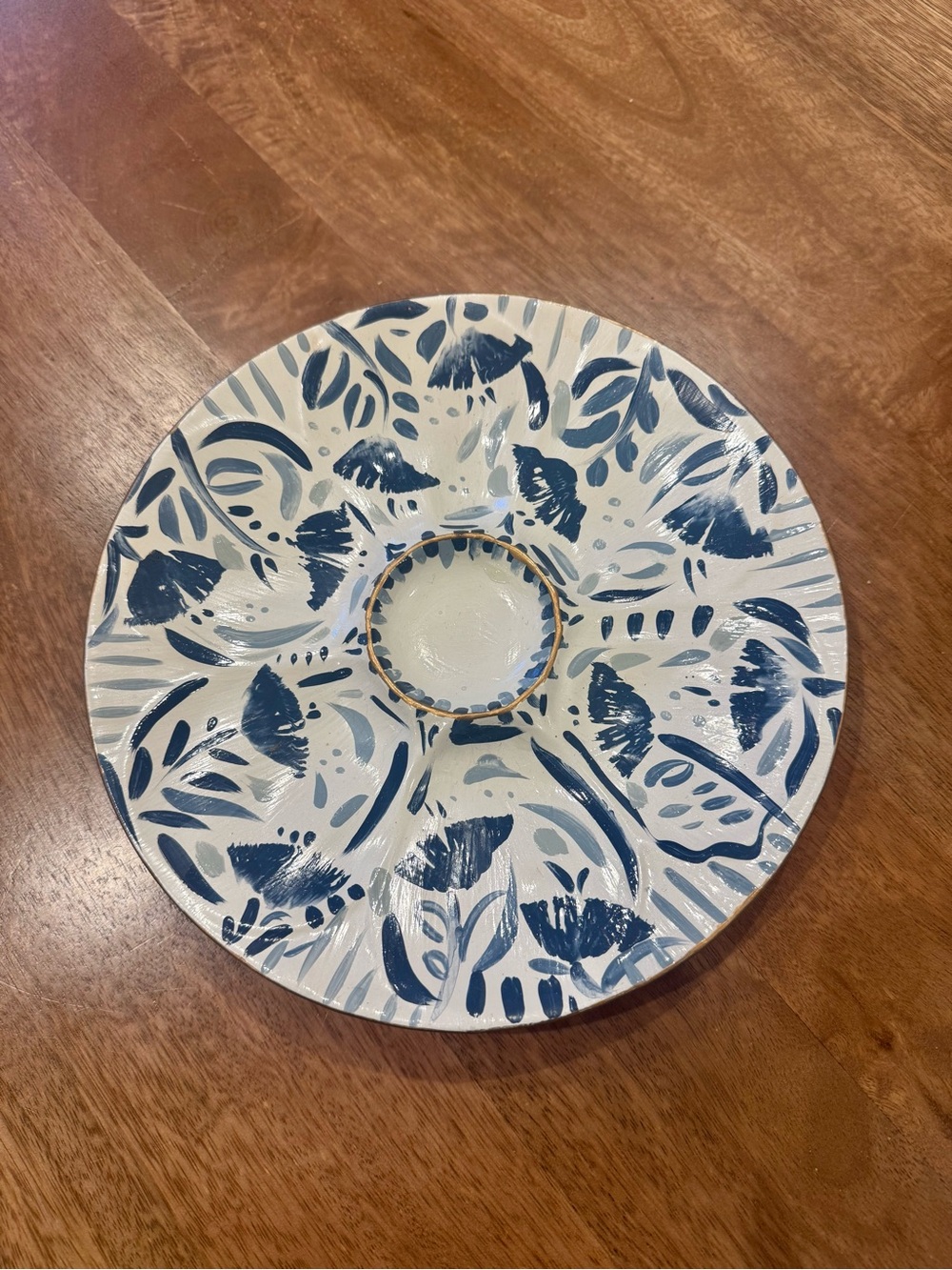 Hand-Painted Blue Floral Ceramic Oyster Plate